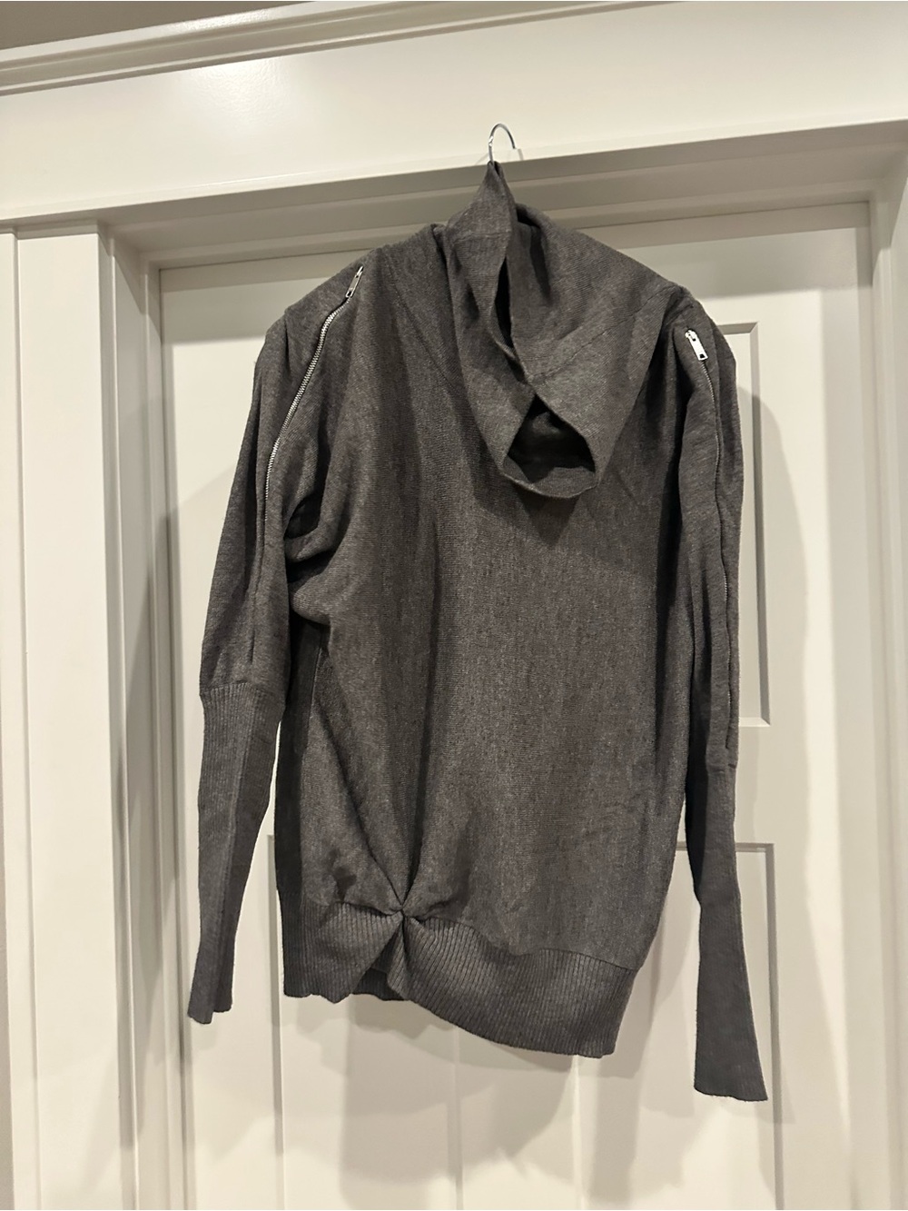 DKNYC Gray Cowl Neck Zip-Detail Sweater